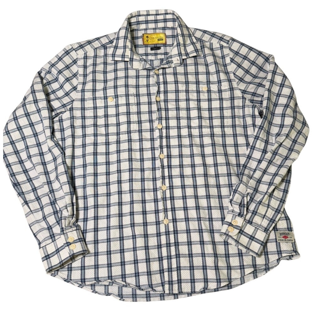 Barbour International Steve McQueen Plaid Shirt Mens Medium Blue MSH3406BL18